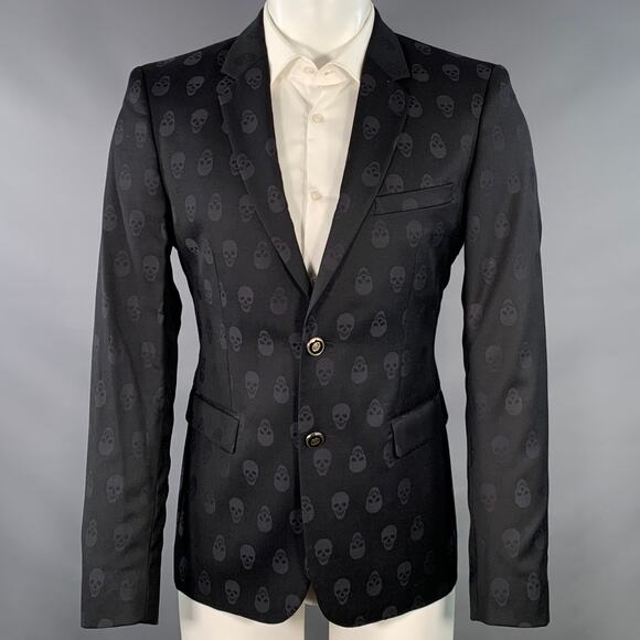 THE KOOPLES Size 40 Black Skull Wool Notch Lapel Sport Coat - Picture 1 of 11